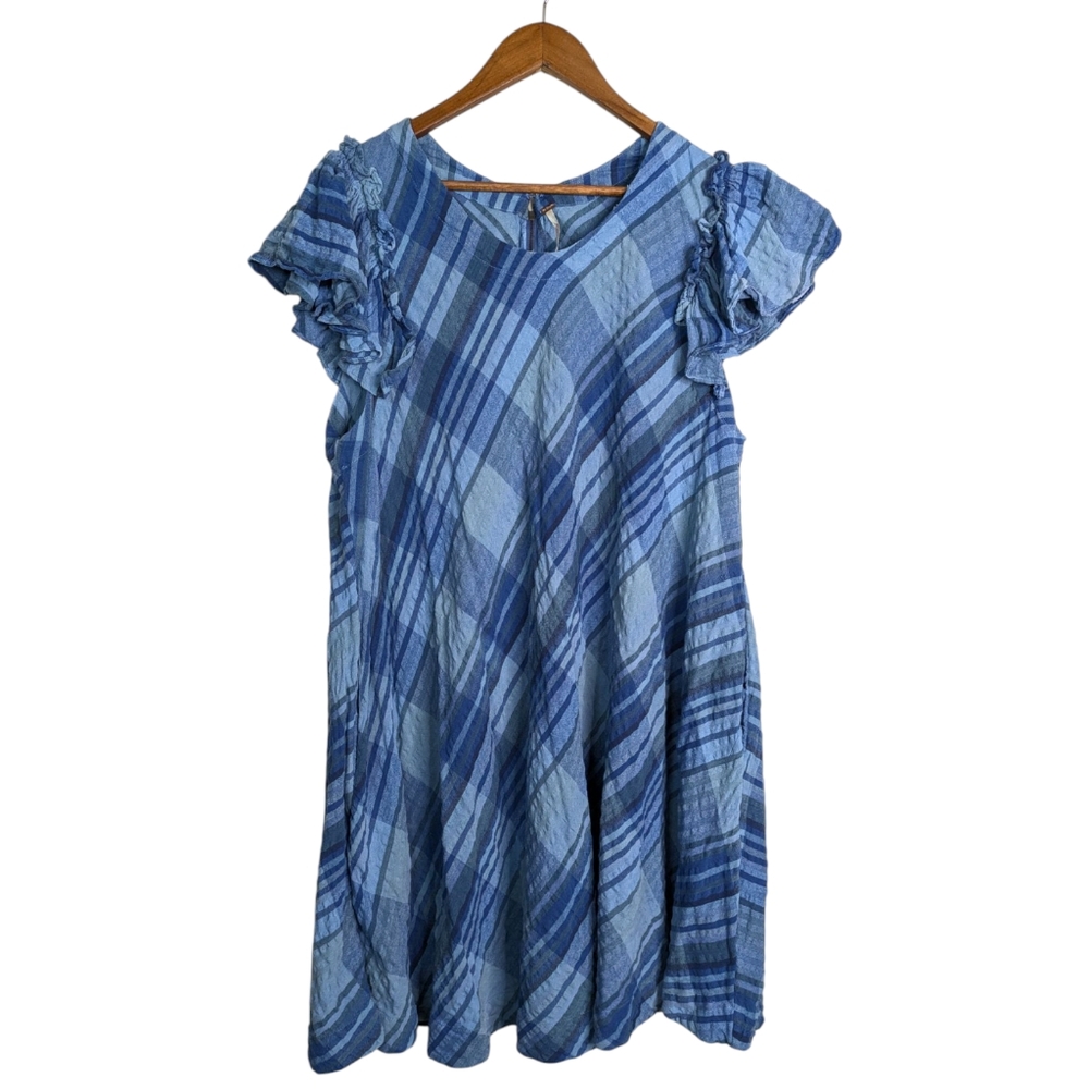 Free People Plaid Blue Mini Dress